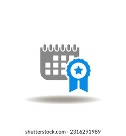 Vector illustration of calendar and reward or medal with star. Icon of veterans victory day.