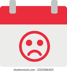 Vektorgrafik eines Kalenders mit einem traurigen Gesicht. Ungewollter Termin. Verpflichtungen. Negativdatum
