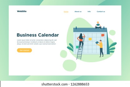 Vector illustration, calendar with schedule plans, work planning, people filling out the schedule in the table - Vector