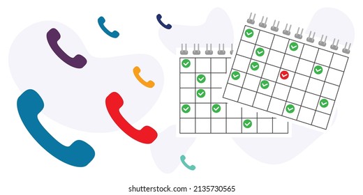 vector illustration of calendar and scheduled calls and telemarketing planning