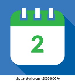 Vector illustration of calendar of specific day, calendar vectorized in green and blue, reminder day 02.