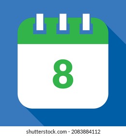 Vector illustration of calendar of specific day, calendar vectorized in green and blue, reminder day 08.
