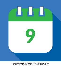 Vector illustration of calendar of specific day, calendar vectorized in green and blue, reminder day 09.