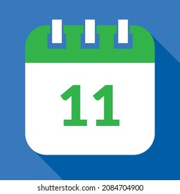 Vector illustration of calendar of specific day, calendar vectorized in green and blue, reminder day 11.
