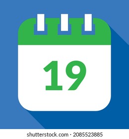 Vector illustration of calendar of specific day, calendar vectorized in green and blue, reminder day 19.