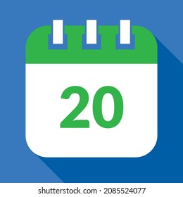 Vector illustration of calendar of specific day, calendar vectorized in green and blue, reminder day 20.