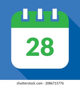 Ilustración vectorial del calendario de un día específico, vectorizado en verde y azul, día recordatorio 28.