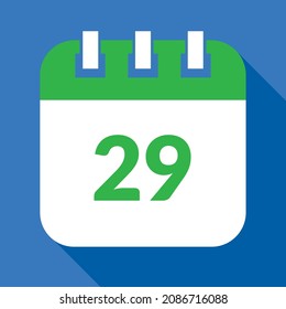 Ilustración vectorial del calendario de un día específico, vectorizado en verde y azul, día recordatorio 29.