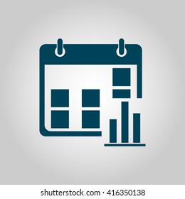 Vector illustration of Calendar stats sign icon on grey background.