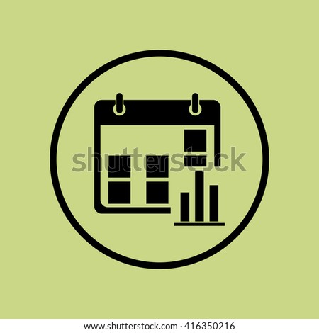 Vector illustration of Calendar stats sign icon on green circle background.