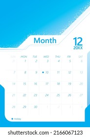 Vector illustration of calendar template design. Minimal monthly planner