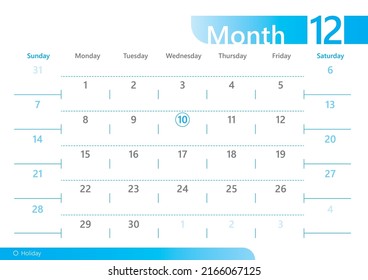 Vector illustration of calendar template design. Minimal monthly planner