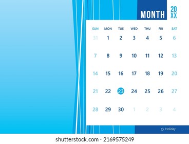 Vector illustration of calendar template design. Minimal monthly planner