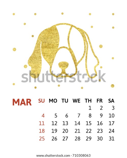 Vector Illustration Calendar Template Gold Head Stock Vector
