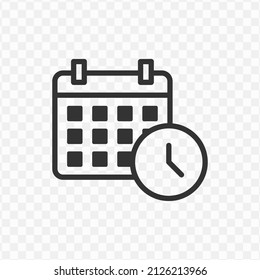 Vector illustration of calendar time icon in dark color and transparent background(png).