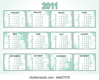 Vektorgrafik des Kalenders für das neue Jahr 2011