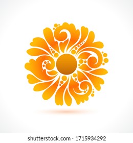 Ilustración vectorial flor de caléndula - símbolo, icono, elemento de diseño del paquete, patrón ornamental abstracto sobre fondo blanco
