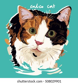 A vector illustration of Calico Cat Painting Poster