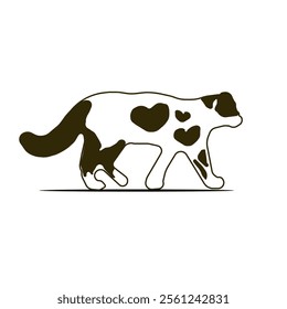 Vector illustration of a calico kitten walking, designed as a cartoon pet icon, munchkin cat symbol, and clip art.