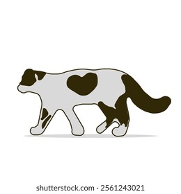 Vector illustration of a calico kitten walking, created as a cartoon pet icon, representing a munchkin cat, and styled as clip art.






