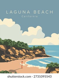 Vector illustration. California. Beach. Poster, banner, cover, postcard. Retro style.