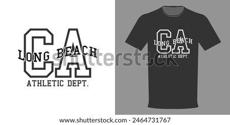 Vector illustration of a California Long Beach athletic department t-shirt. Typographic print of student t-shirt. University team uniform