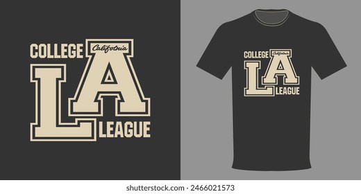 Vektorillustration von Kalifornien, Los Angeles, LA, College League T-Shirt, typografischer Druck von Fußball-, Baseball- oder Basketball-Uniform