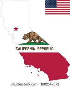 ilustración vectorial del mapa y bandera de California con bandera estadounidense