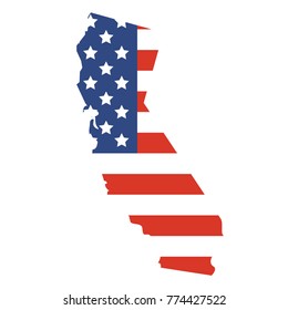 Vector illustration: California map. State of California map silhouette with the flag of United States of America.