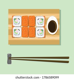 vector illustration california roll with crab meat and avocado covered with red caviar