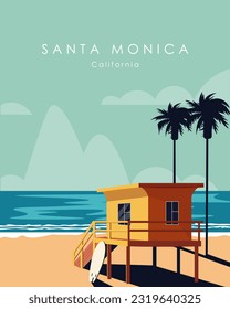 Vector illustration. California. Santa Monica. Travel poster. Design for poster, banner, postcard.