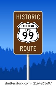 Vector illustration of the California State Highway road sign on metallic post