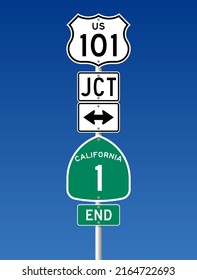 Vector illustration of the California State Highway road sign on metallic post