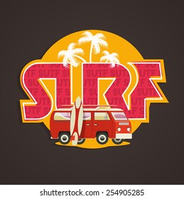 vector illustration of a California surf machine for surfing with boards design for t-shirts,vintage design