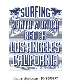 vector illustration of california and surf  theme with palm trees . t shirt graphics