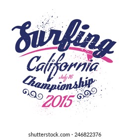 vector illustration of a California surfing design for t-shirts,