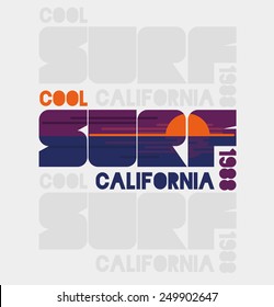 vector illustration of a California surfing design for t-shirts,vintage design