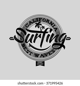 vector illustration of a California surfing design for t-shirts,vintage graphics for t-shirt designs