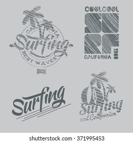 vector illustration of a California surfing design for t-shirts,vintage graphics for t-shirt designs