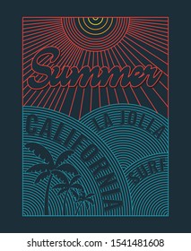 vector illustration of california and surfing theme . tee shirt graphics. Typography
