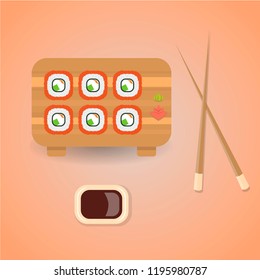 Vector illustration of "California" sushi rolls. Japanese food