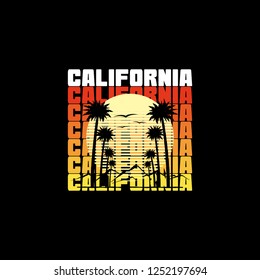 Vector illustration of California. T-shirt apparel print or poster. Surfing and grunge theme