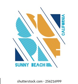 vector illustration Californian surf sunny beaches, design for t-shirts,vintage design