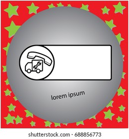 vector illustration call center frame information used for product label with truck and wrench icon. Service business artwork. Copyspace.
