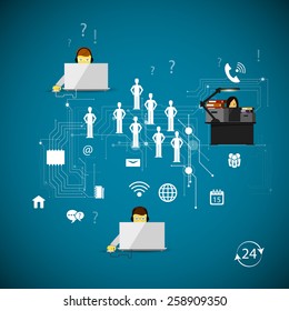 Vector illustration call center support flat icons