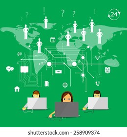 Vector illustration call center support flat icons 