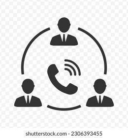 Vector illustration of call three people icon in dark color and transparent background(png).