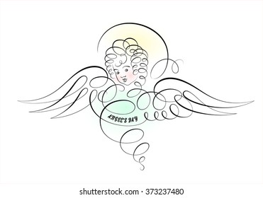 Vector illustration calligraphic angel and wings  Angel's day  Vintage drawing 