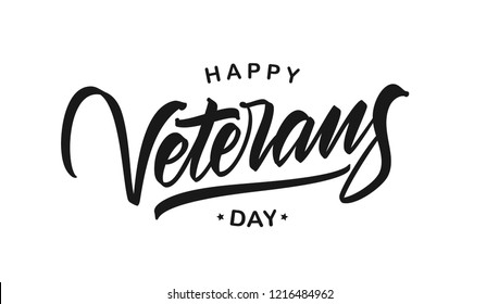 Vector illustration: Calligraphic brush type lettering composition of Happy Veterans Day on white background
