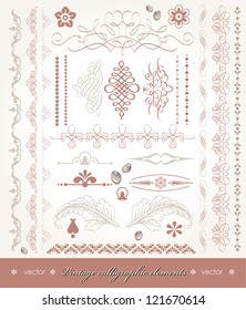 Vector illustration with calligraphic design elements and page decoration. Set for books decoration.